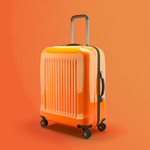 Realistic luggage clipart on a flat sunset orange background