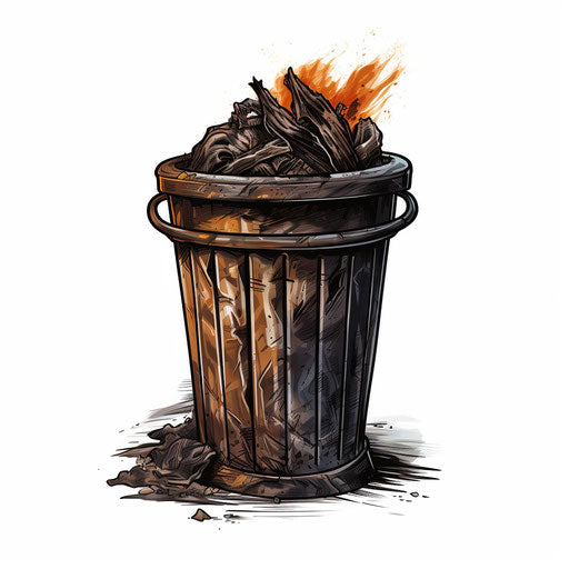 Trash can drawing in the style of Chiaroscuro Art, on white background