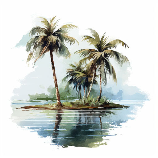 Coconut tree clipart in the style of Oil painting