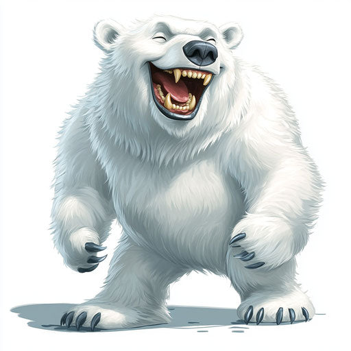 Humorous caricature of a polar bear with human characteristics