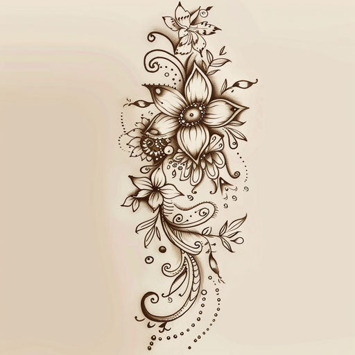 Elegant summer henna design tattoo sketch with delicate curves and soft gradients