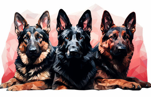 Three German Shepherds lying down on white background