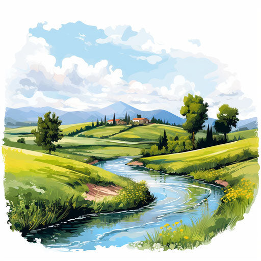 Landscape clipart in the style of Oil painting, on a white background