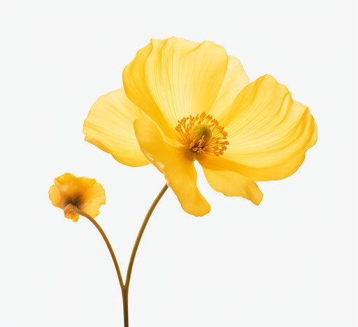 Yellow flower on white background, precisionist art style, high resolution 76:69