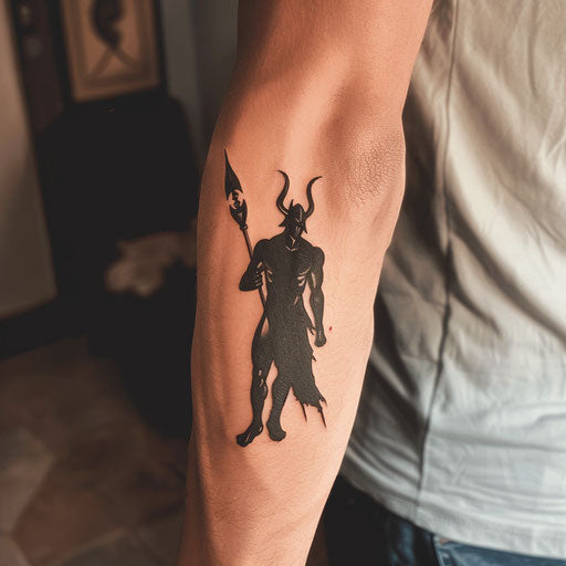Minimalistic silhouette tattoo of Hades on white background