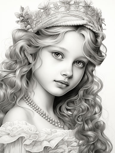 Princess princess princess coloring pages, in the style of Pentax Espio mini, ivory, Adolph Menzel, wavy, hand-coloring, John Stuart Ingle, cranberrycore 3:4