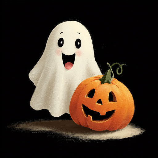 A friendly ghost and a joyful pumpkin