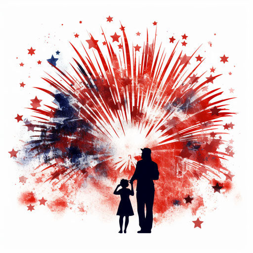 Fourth of July clipart in the style of Chiaroscuro Art, on a white background