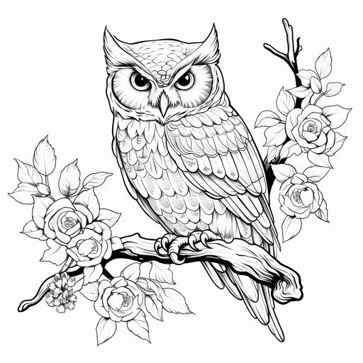 Owl on a branch coloring pages