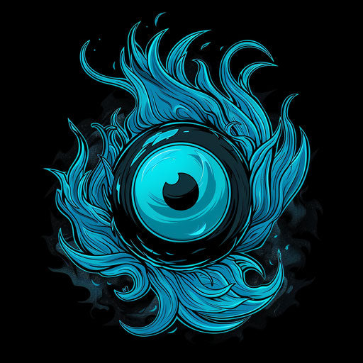 Black ball engulfed in blue flames