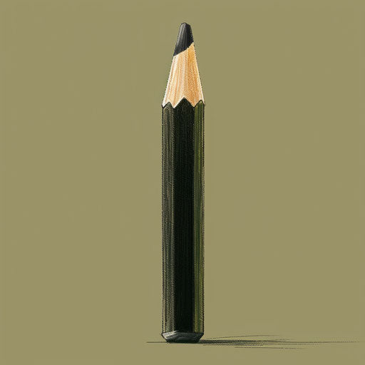 Realistic pencil artwork with flat, muted olive background