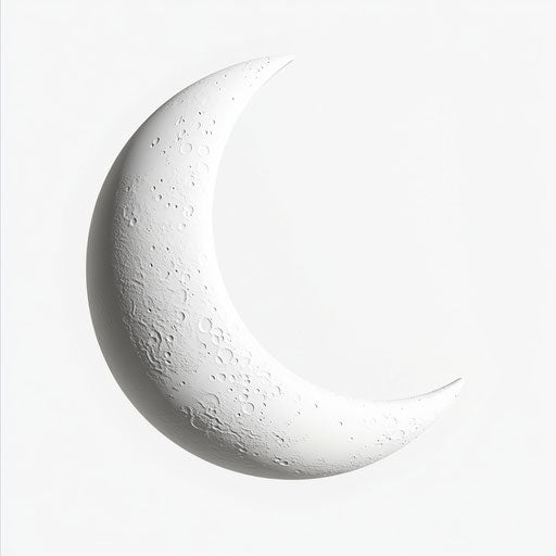 3D crescent moon on flat white background