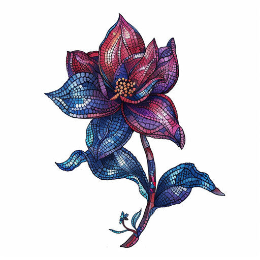 Mosaic Inspired Violet Flower Tattoo