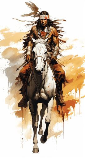 Indian tattoo with a man riding a horse and feathers