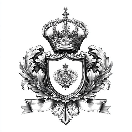 Beautiful flat tattoo sketch of royal tattoo with coat of arms
