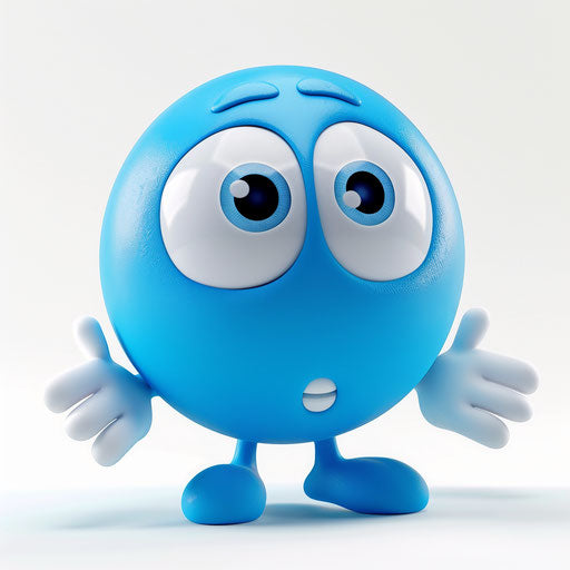 cute blue emoji looking confused, big eyes