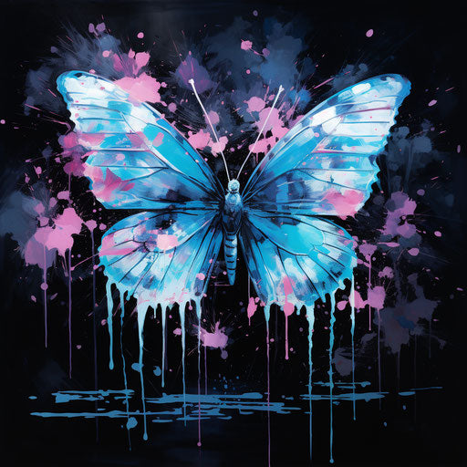 Three watercolour butterflies in a blue color on a black background