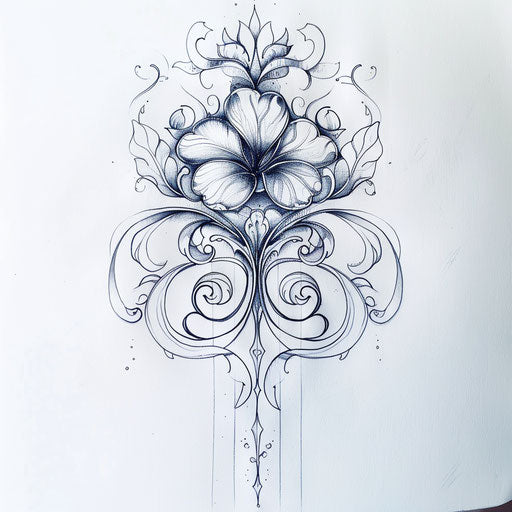Sophisticated sketch of a clover with Art Nouveau style curves