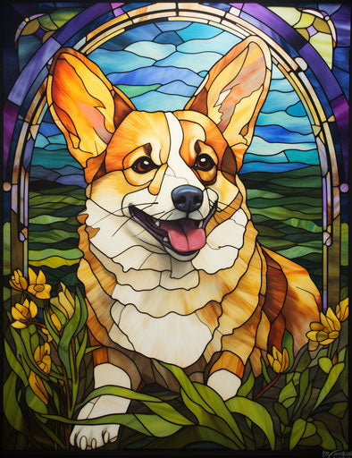 Portrait of a corgi sitting on the grass