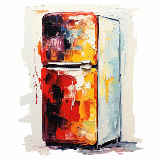 Refrigerator clipart in the style of Oil painting, on a white background
