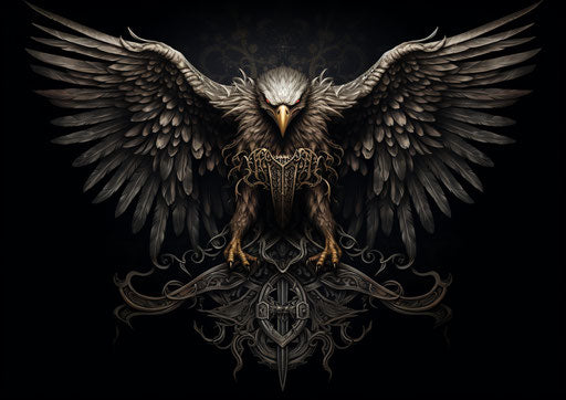 Black and white illustration of a sycogreco eagle