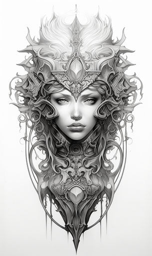 Black and white blade design, silver bronze style, tattoo