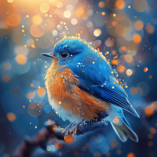 Bluebird with playful and whimsical elements in the style of Ashraful Arefin