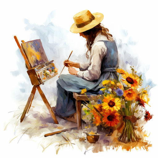 Hobbies clipart in the style of Oil painting, on a white background