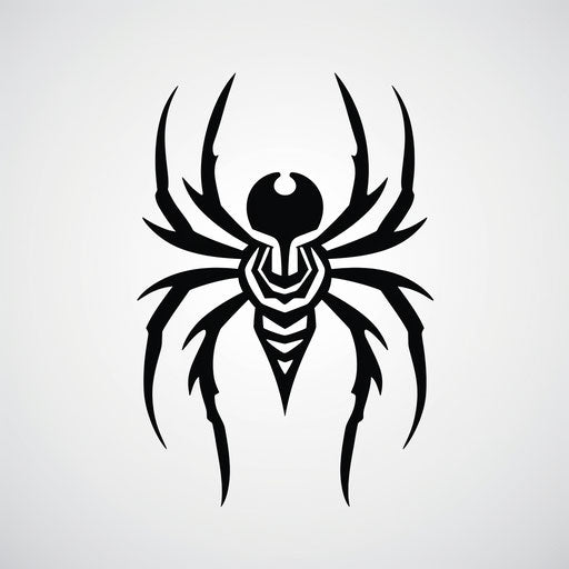 Black spider tattoo in minimalist illustrative style
