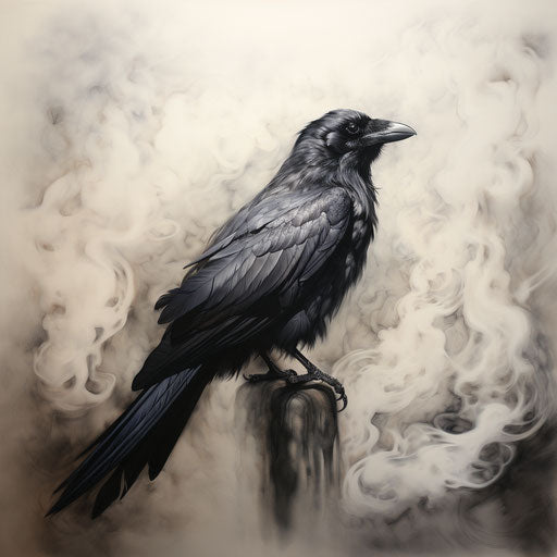 Crow on the edge of smoke