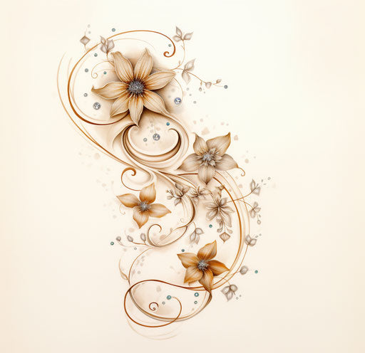 Flowers and vines tattoo design, light silver and light brown