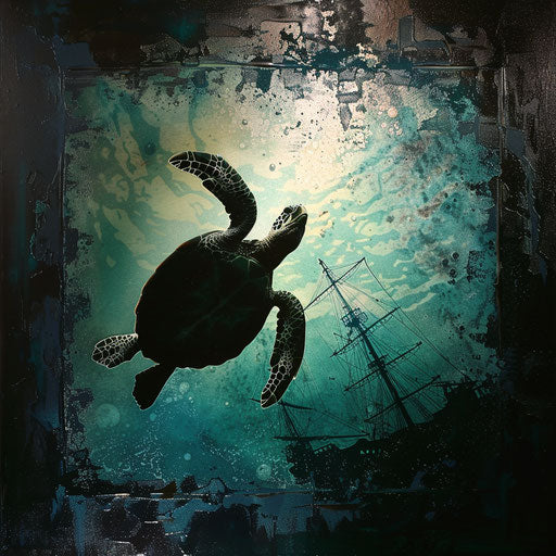 Green sea turtle swimming towards ocean surface