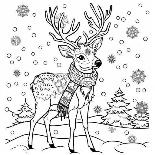 Cartoon deer with scarf in the snow