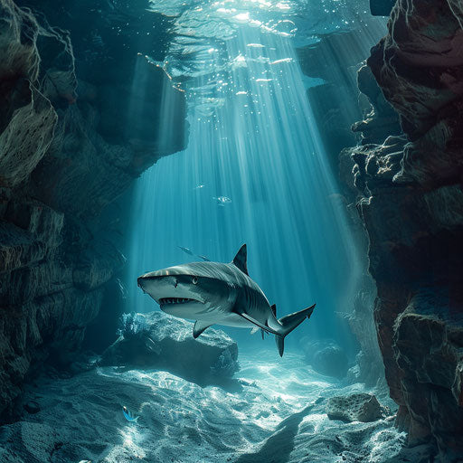 Tiger shark in a natural underwater canyon