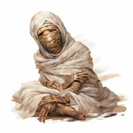 Mummy clipart in the style of oil painting on white background