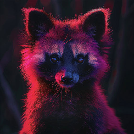 Tanuki at sunset, vibrant colors and striking contrast