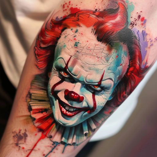 Expressionist clown tattoo with intense colors