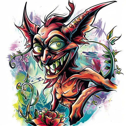 Colorful cartoon devil on white background for playful look