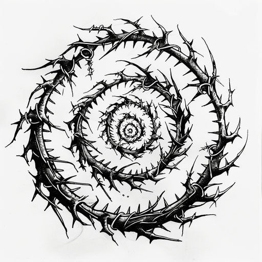 Gothic spiral tattoo with barbed wire: black and silver