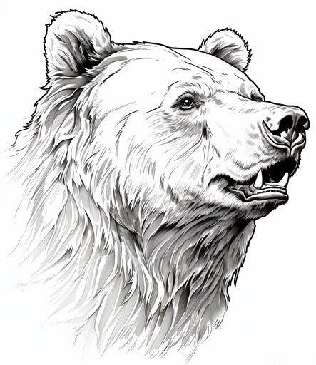 Bear head in wood engraving style, white background