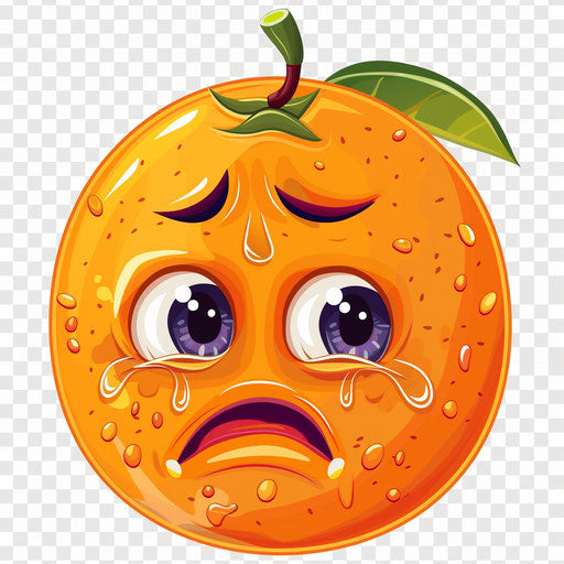 Crying orange emoji, clip art style, transparent background