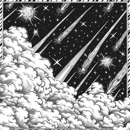 Starry sky with shooting stars and comets