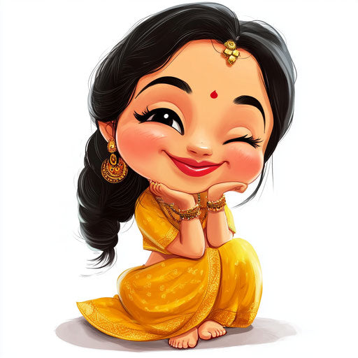 Humorous caricature of a Diwali caricature with exaggerated human characteristics
