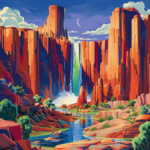 Victoria Falls with stylized rock formations