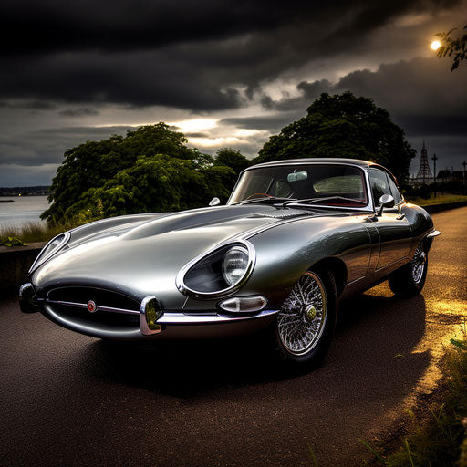 Silver Jaguar E type car