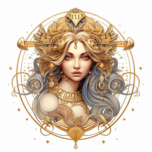Zodiac icon with Virgo, classic tattoo style