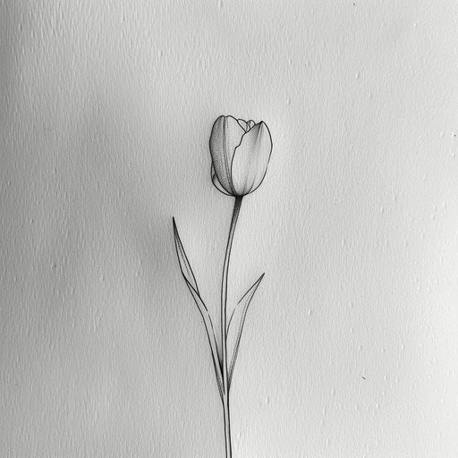 Modern minimalist small tulip tattoo design on white canvas