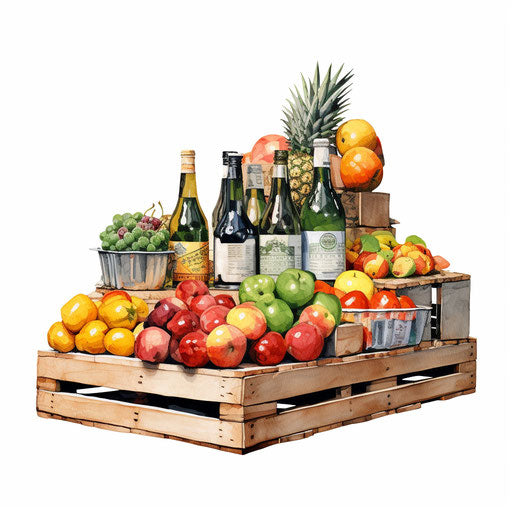 Grocery clipart in the style of Oil painting