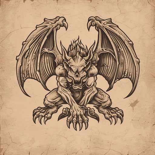 Vintage gargoyle tattoo sketch in clipart style with sepia tones