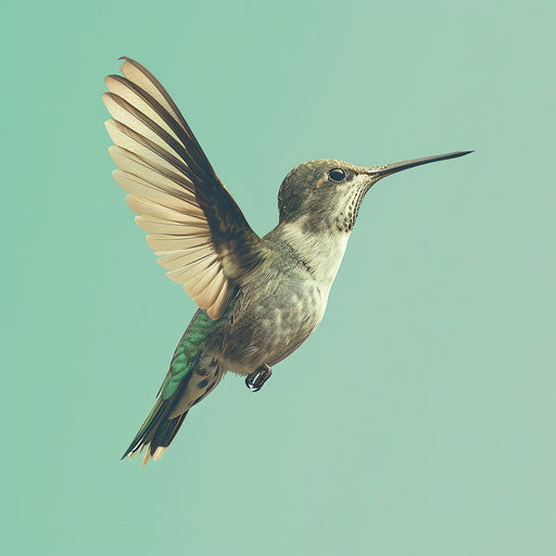 Realistic hummingbird clipart on flat serene aqua background
